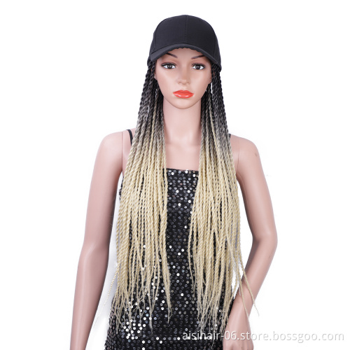 Aisi Beauty High Quality Cheap Price Long Ombre Blue Dark Root Easy Wearing Baseball Hat With Crochet Twist Braiding Hair
